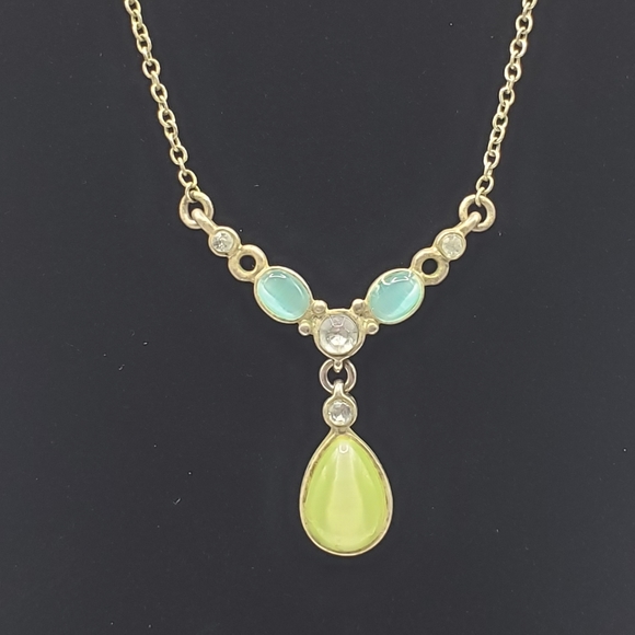 Vintage CH Carolina Herrara Green & Turquoise Gemstones Necklace - Picture 4 of 7